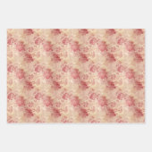 ヴィンテージ赤い花バラと金ゴールドフェイクダマスク ラッピングペーパーシート (正面3)