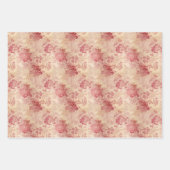 ヴィンテージ赤い花バラと金ゴールドフェイクダマスク ラッピングペーパーシート (正面2)