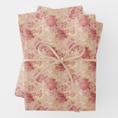 ヴィンテージ赤い花バラと金ゴールドフェイクダマスク ラッピングペーパーシート (インサイチュ)