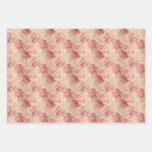 ヴィンテージ赤い花バラと金ゴールドフェイクダマスク ラッピングペーパーシート (正面)