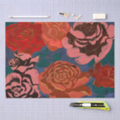 ヴィンテージ赤い花フローラ 薄葉紙 (クラフト)