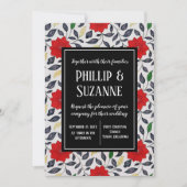 ヴィンテージ赤い花結婚柄 招待状 (正面)