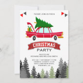 ヴィンテージ赤い車のクリスマス・パーティ 招待状 (正面)
