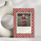 ヴィンテージ赤い青のパターン垂直方向の写真クリスマス シーズンカード