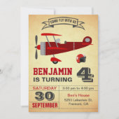ヴィンテージ赤い飛行機の誕生日パーティーへの招待 招待状 (正面)
