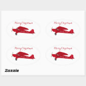 ヴィンテージ赤い飛行機メリークリスマスギフトシール 楕円形シール (シート)