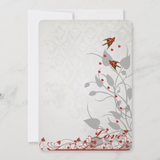 ヴィンテージ赤い鳥のハート銀婚式への招待 招待状 (裏面)