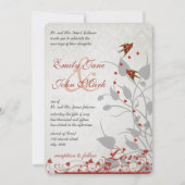 ヴィンテージ赤い鳥のハート銀婚式への招待 招待状 (正面)