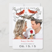 ヴィンテージ赤い鳥の結婚式の日付を保存 招待状 (正面)