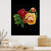 ヴィンテージ赤い黄色のバラと黒 – アクセサリ ポスター (キッチン)