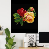 ヴィンテージ赤い黄色のバラと黒 – アクセサリ ポスター (ホームオフィス)