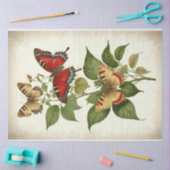 ヴィンテージ赤い黄色の蝶初期ののデコページ 薄葉紙 (クラフト)