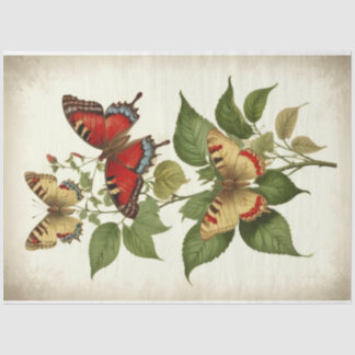 ヴィンテージ赤い黄色の蝶初期ののデコページ 薄葉紙