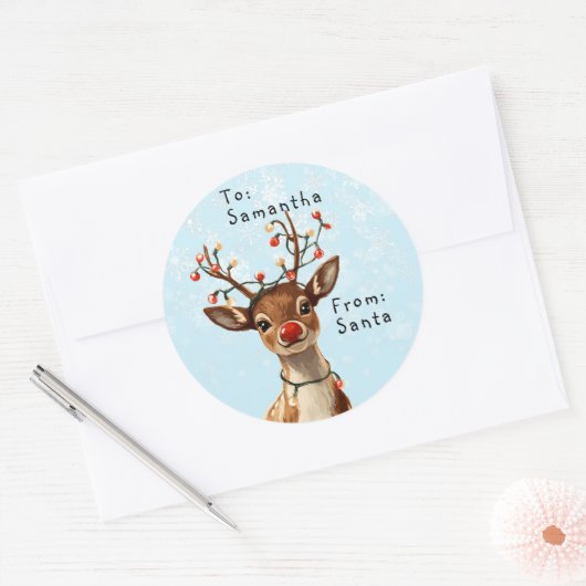ヴィンテージ赤い鼻トナカイの子ギフトクリスマス ラウンドシール (封筒)