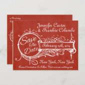 ヴィンテージ赤いChalkboard日付を保存 案内ポストカード (正面/裏面)