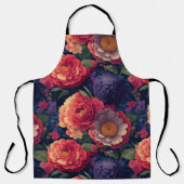 ヴィンテージ赤かわいらし橙紫色のムーム牡丹フローラ エプロン (正面)