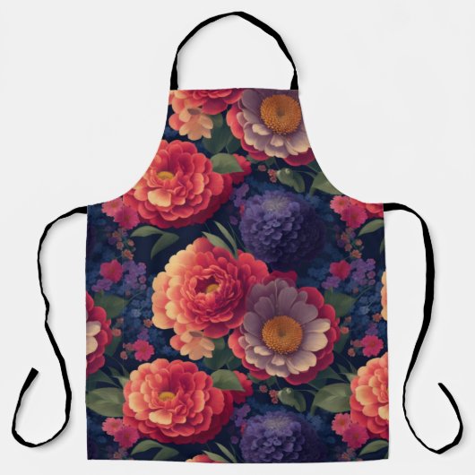 ヴィンテージ赤かわいらし橙紫色のムーム牡丹フローラ エプロン (正面)