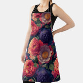 ヴィンテージ赤かわいらし橙紫色のムーム牡丹フローラ エプロン (インサイチュ)