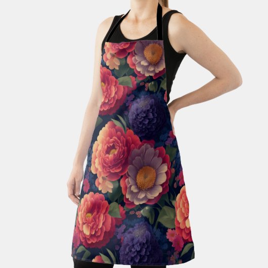 ヴィンテージ赤かわいらし橙紫色のムーム牡丹フローラ エプロン (インサイチュ)