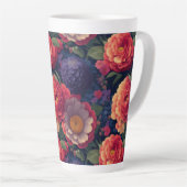 ヴィンテージ赤かわいらし橙紫色のムーム牡丹フローラ カフェラテマグ (右アングル)