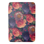 ヴィンテージ赤かわいらし橙紫色のムーム牡丹フローラ バスマット (正面縦)