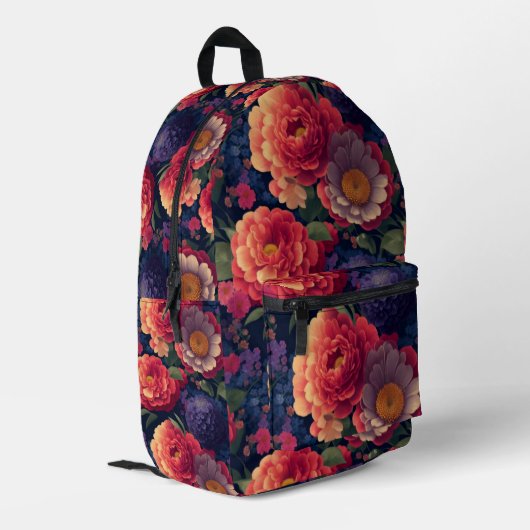 ヴィンテージ赤かわいらし橙紫色のムーム牡丹フローラ プリントバックパック (裏面左端)