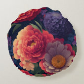 ヴィンテージ赤かわいらし橙紫色のムーム牡丹フローラ ラウンドクッション (裏面)