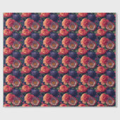 ヴィンテージ赤かわいらし橙紫色のムーム牡丹フローラ ラッピングペーパー (フラット)