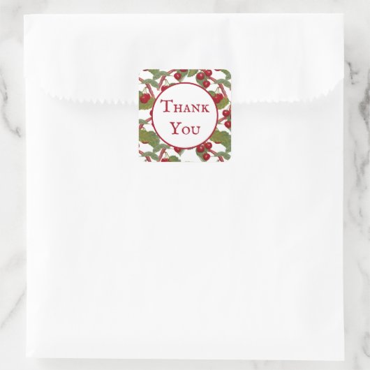 ヴィンテージ赤さくらんぼ水彩ありがとう スクエアシール (バッグ)