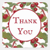 ヴィンテージ赤さくらんぼ水彩ありがとう スクエアシール (正面)