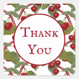 ヴィンテージ赤さくらんぼ水彩ありがとう スクエアシール