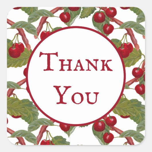 ヴィンテージ赤さくらんぼ水彩ありがとう スクエアシール (正面)