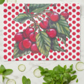 ヴィンテージ赤さくらんぼ水玉模様フルーツパターキュート キッチンタオル (折り畳み)
