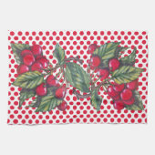 ヴィンテージ赤さくらんぼ水玉模様フルーツパターキュート キッチンタオル (横)