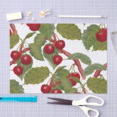 ヴィンテージ赤さくらんぼ水色 薄葉紙 (クラフト)