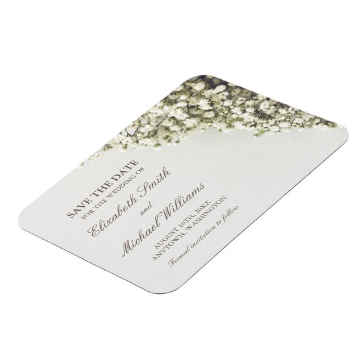 ヴィンテージ赤ちゃんの息の結婚式は日付を保存 マグネット (左側)