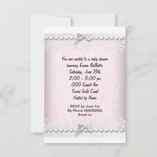 ヴィンテージ赤ちゃんシャワーかわいい女のかわいらし子ピンク 招待状 (裏面)