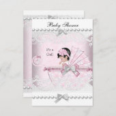 ヴィンテージ赤ちゃんシャワーかわいい女のかわいらし子ピンク 招待状 (正面/裏面)