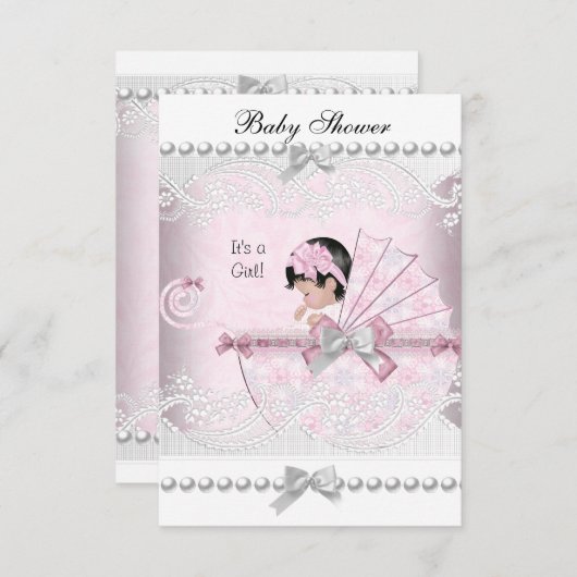 ヴィンテージ赤ちゃんシャワーかわいい女のかわいらし子ピンク 招待状 (正面/裏面)