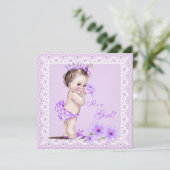 ヴィンテージ赤ちゃんシャワーガールかわいらしラベンダーの花 招待状 (スタンド正面)