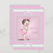 ヴィンテージ赤ちゃんシャワーガールピかわいらしンク 招待状 (正面/裏面)