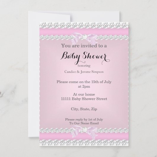 ヴィンテージ赤ちゃんシャワーガールピかわいらしンク 招待状 (裏面)