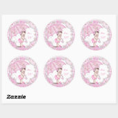 ヴィンテージ赤ちゃんシャワーガールフラワーピンク傘 ラウンドシール (シート)