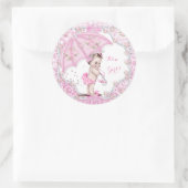 ヴィンテージ赤ちゃんシャワーガールフラワーピンク傘 ラウンドシール (バッグ)