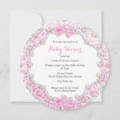 ヴィンテージ赤ちゃんシャワーガールフラワーピンク傘 招待状 (裏面)