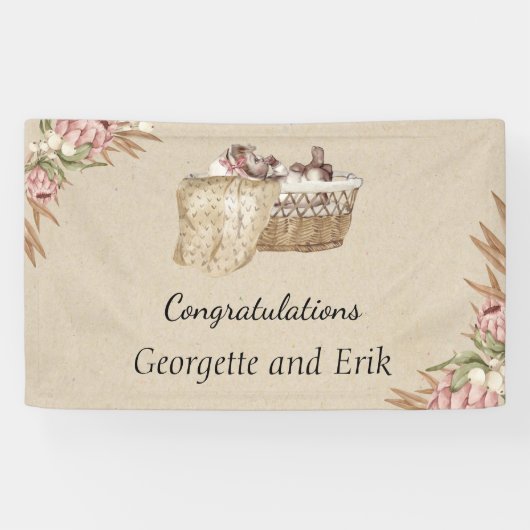 ヴィンテージ赤ちゃんシャワーバナー 横断幕 (横)