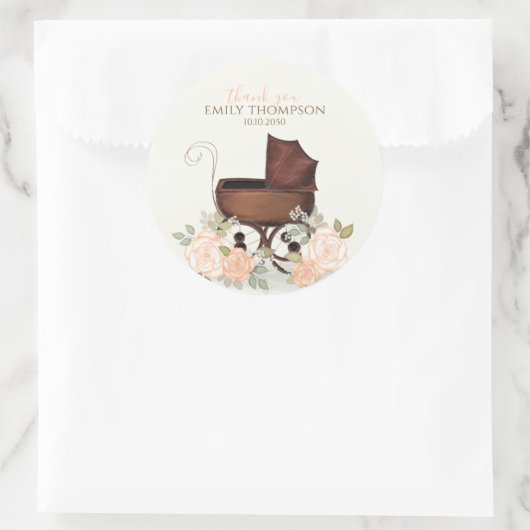 ヴィンテージ赤ちゃんシャワー水彩車有難う ラウンドシール (バッグ)