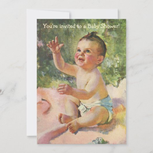 ヴィンテージ赤ちゃんシャワー、子供少女ガーリー 招待状 (正面)