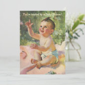 ヴィンテージ赤ちゃんシャワー、子供少女ガーリー 招待状 (スタンド正面)