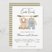 ヴィンテージ赤ちゃん服ジェンダーの発表 招待状 (正面/裏面)